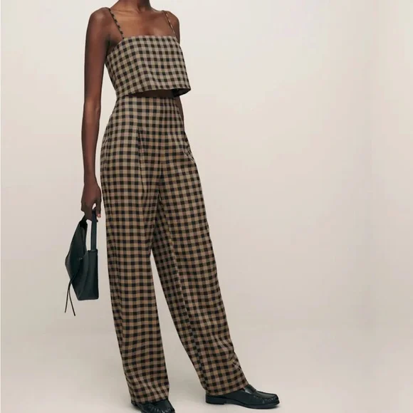 Reformation Cleo Two Piece Set in Brown Plaid - Picture 2 of 8